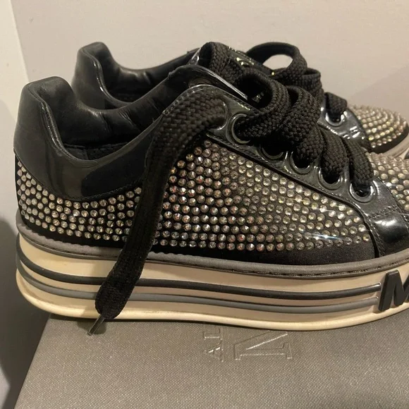 Moschino Black and Silver Crystal Sneakers - Picture 3 of 8